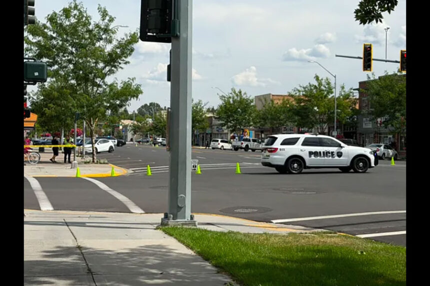 Rexburg Police Department on Main Street, blocking traffic as it investigates an unexploded ordnance that was found inside of a vehicle Wednesday. | Courtesy Madison Jimenez
