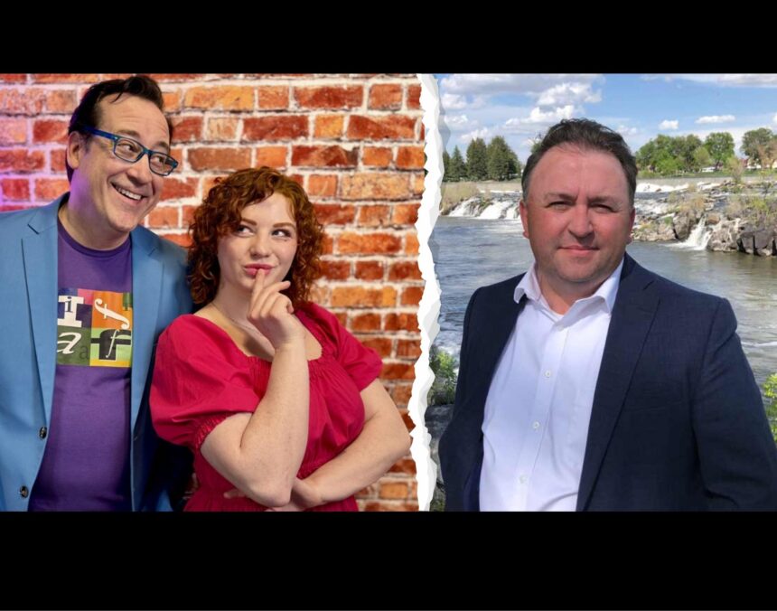 The hosts of the IFAF podcast, Mike Nelson and Karley Morgan (left) and the former Chamber of Commerce CEO, Paul Baker (right) | Kaitlyn Hart, EastIdahoNews.com
