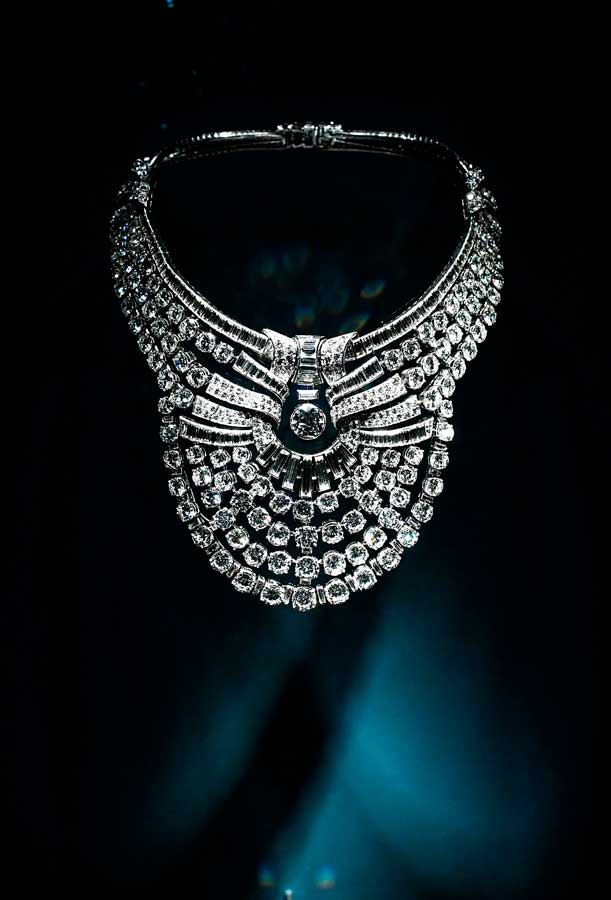 Featuring 673 diamonds, the stolen necklace, pictured here in Paris in 2020, belonged to Queen Nazli of Egypt.