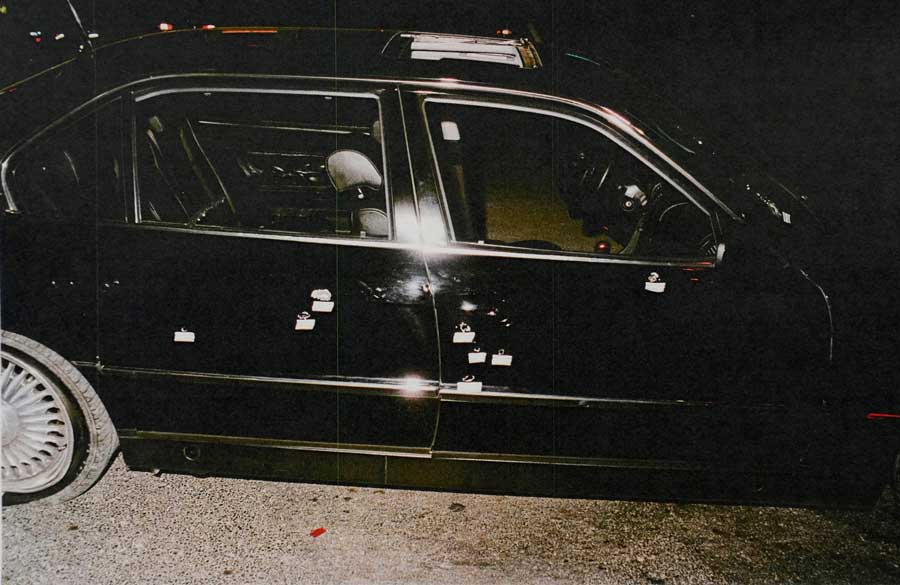 This undated photo provided by the Las Vegas Metropolitan Police Department shows the bullet-riddled car in which rapper Tupac Shakur was fatally shot in September 1996.