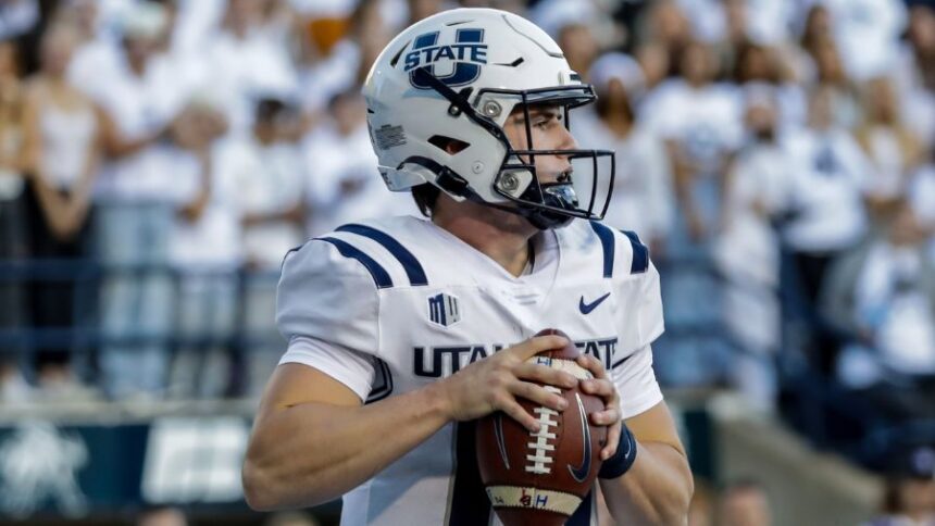 QB McCae Hillstead enters the 2026 season as Utah State's starter at QB. (Photo courtesy of Wade Denniston and Utah State Athletics)