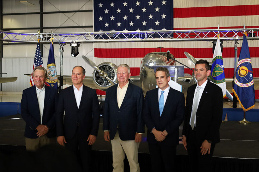 (Left to right) Idaho Congressman Mike Simpson, INL Director John Wagner, Idaho Governor Brad Little, Deputy Secretary of Energy James Danly, and NASA Administrator Jared Isaacman | Kaitlyn Hart, EastIdahoNews.com