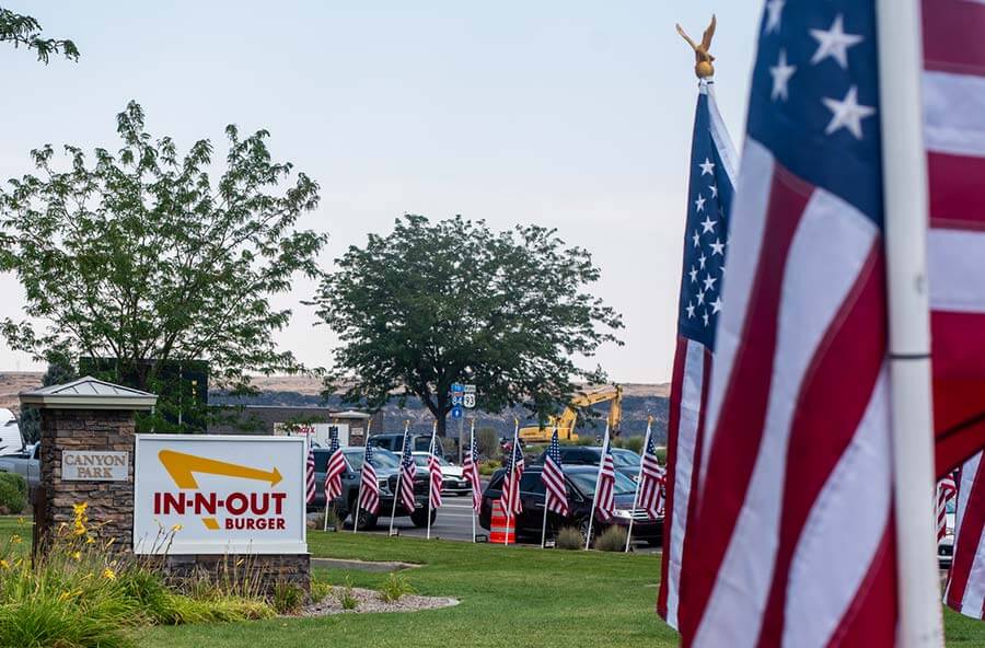 flags outside In-N-Out in Twin Falls