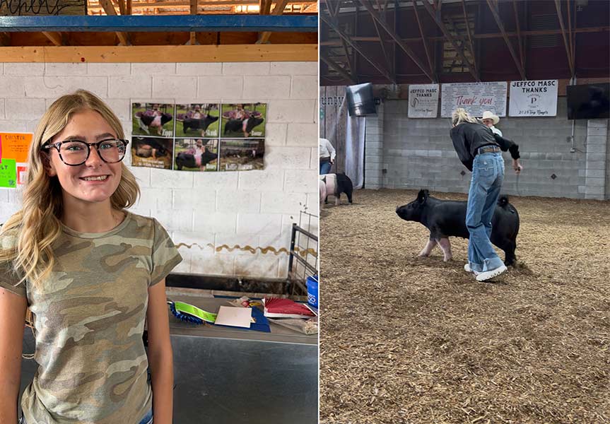 Kallie Hansen, left, with her prize-winning pig. | Courtesy Kelli Hansen