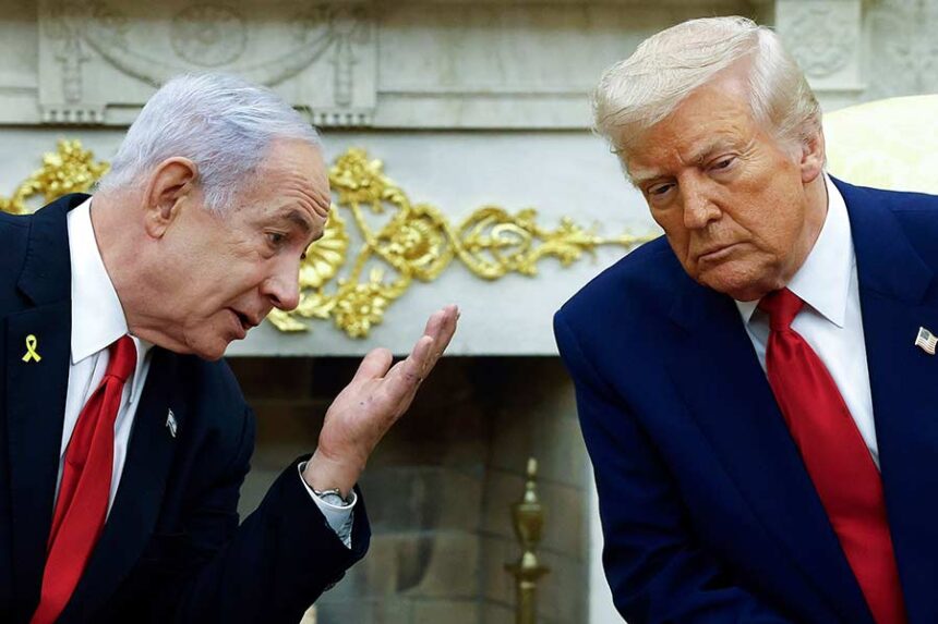 Israeli Prime Minister Benjamin talks to US President Donald Trump during a meeting in the Oval Office of the White House on April 7, 2025 in Washington, DC. Mandatory Credit: Kevin Dietsch/Getty Images via CNN Newsource