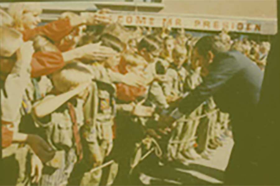 President Richard Nixon shaking hands with the crowd in Idaho Falls, August 18, 1971. | Courtesy Richard Nixon Presidential Library and Museum
