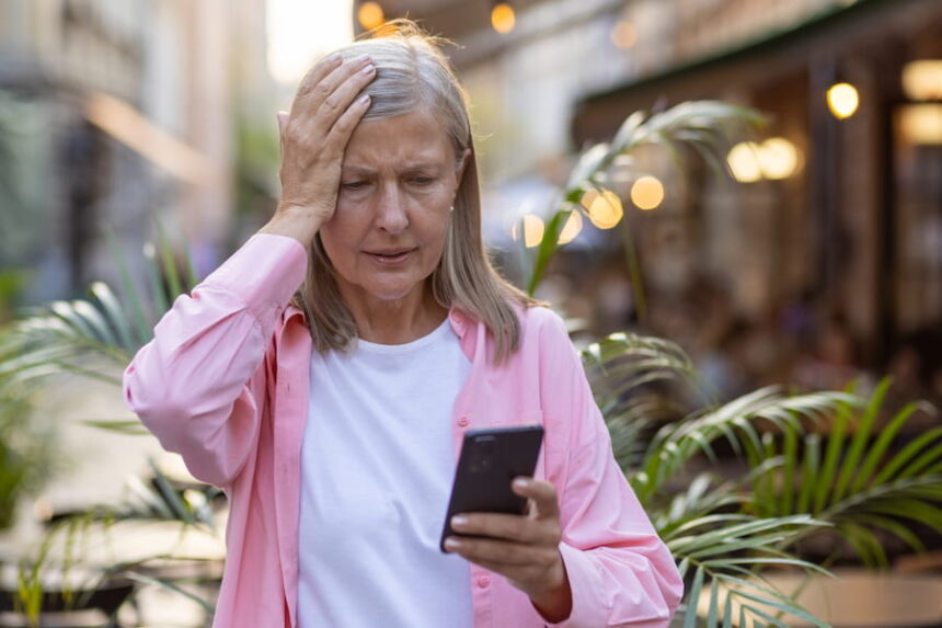 older woman frustrated with phone