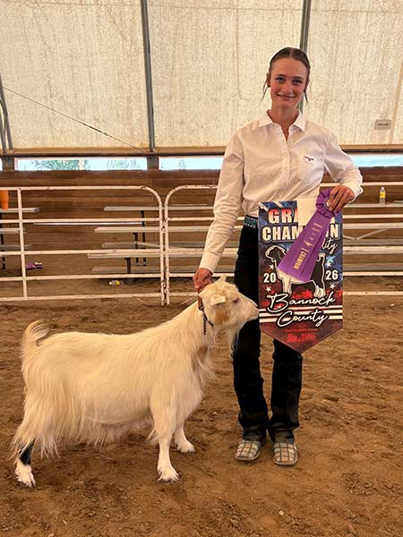 Tietsie Fly, 16, of McCammon, with her prize-winning goat. | Courtesy Tietsie Fly