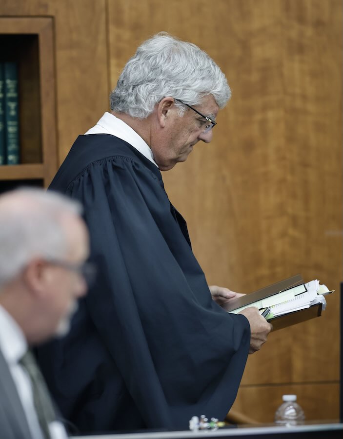 Judge Sullivan leaves the bench on Thursday afternoon, Sept. 3, 2026, Day 6 of Lindsay Clancy's triple-murder trial, at the Plymouth Superior Court in Plymouth, Mass.