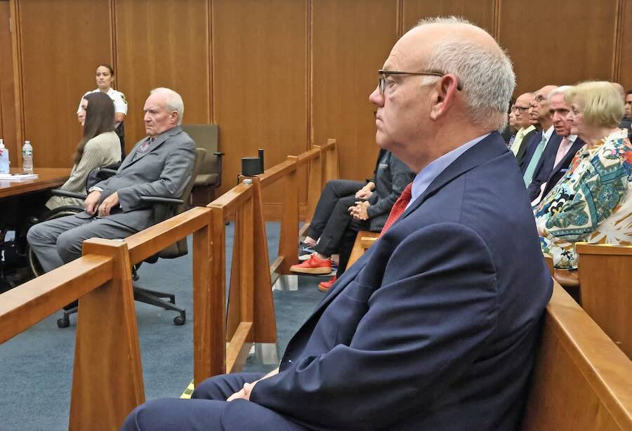 Plymouth County District Attorney Tim Cruz awaits the jury's question on Thursday afternoon, Sept. 3, 2026, Day 6 of deliberations in Lindsay Clancy's triple-murder trial, at the Plymouth Superior Court in Plymouth, Mass.