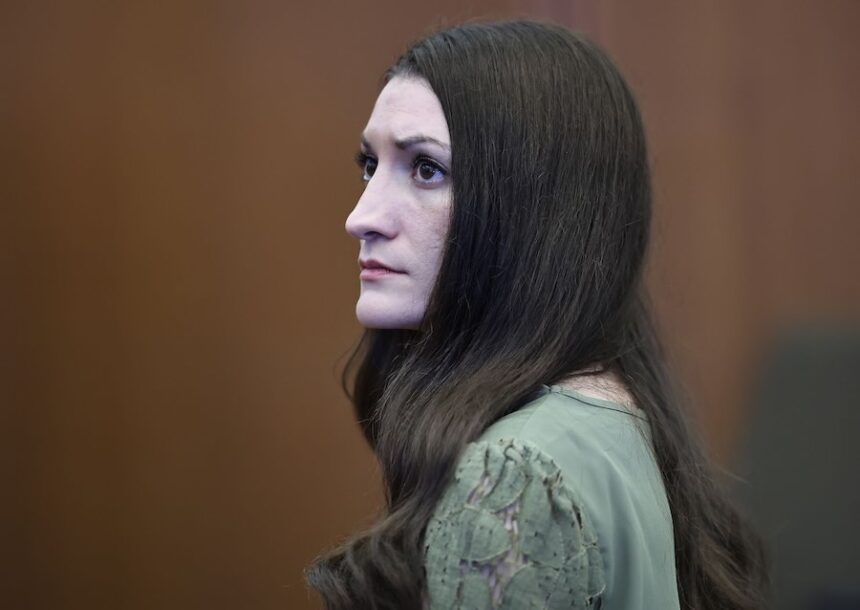 Defendant Lindsay Clancy looks at the jury, Friday, Sept. 4, 2026. After months of testimony and eight days of deliberations, the jury in Clancy's triple-murder trial was unable to reach a unanimous verdict, and Judge William Sullivan declared a mistrial.