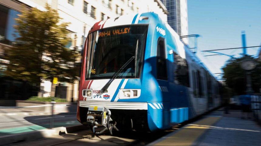 A Utah Transit Authority TRAX train arrives at the City Center Station in Salt Lake City on Sept. 15, 2021. | Shafkat Anowar, Deseret News