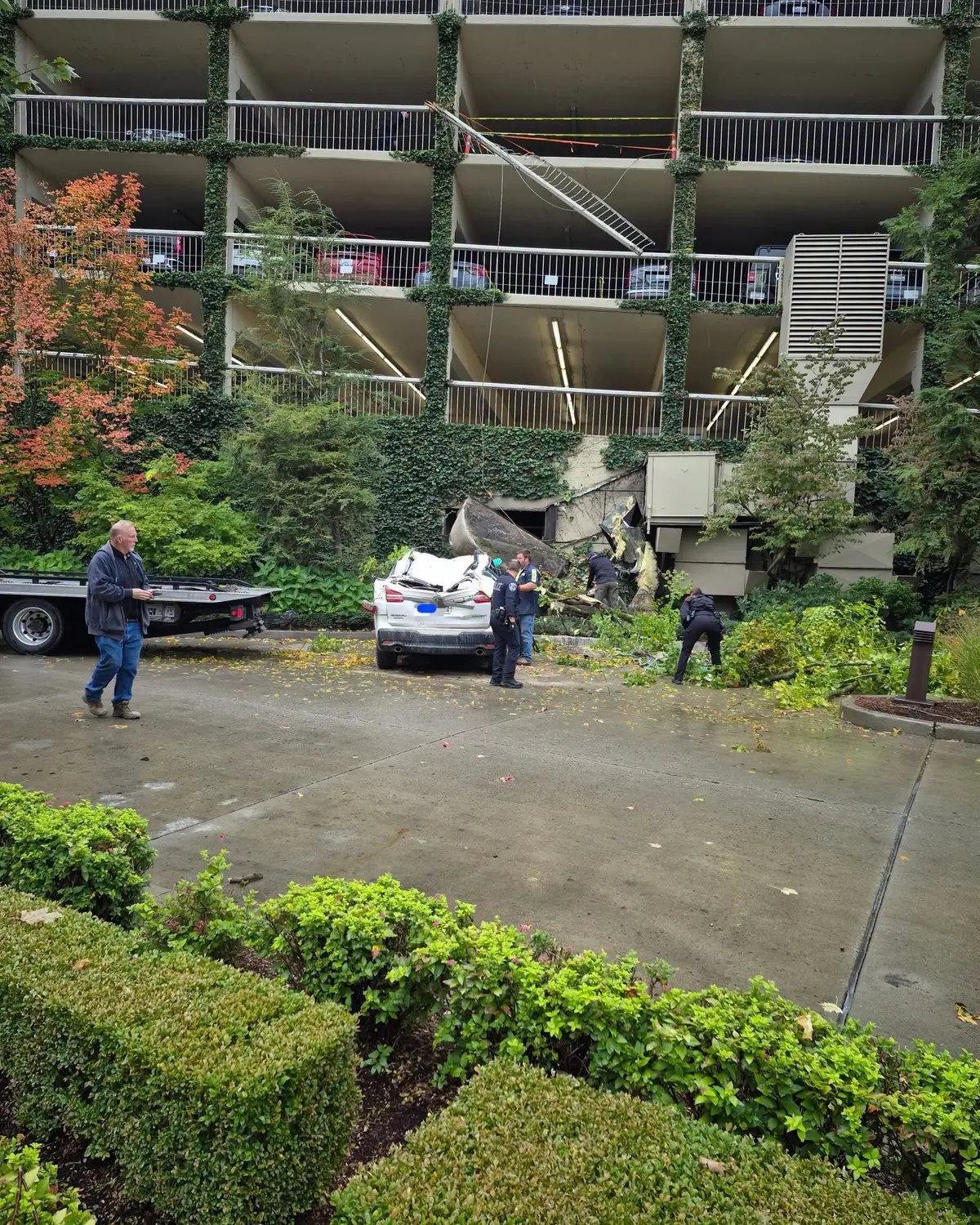 A car fell three floors from the Coeur d’Alene Resort parking garage, causing minor injuries to the two occupants of the car. (Courtesy of Coeur d'Alene Fire Department Facebook page)