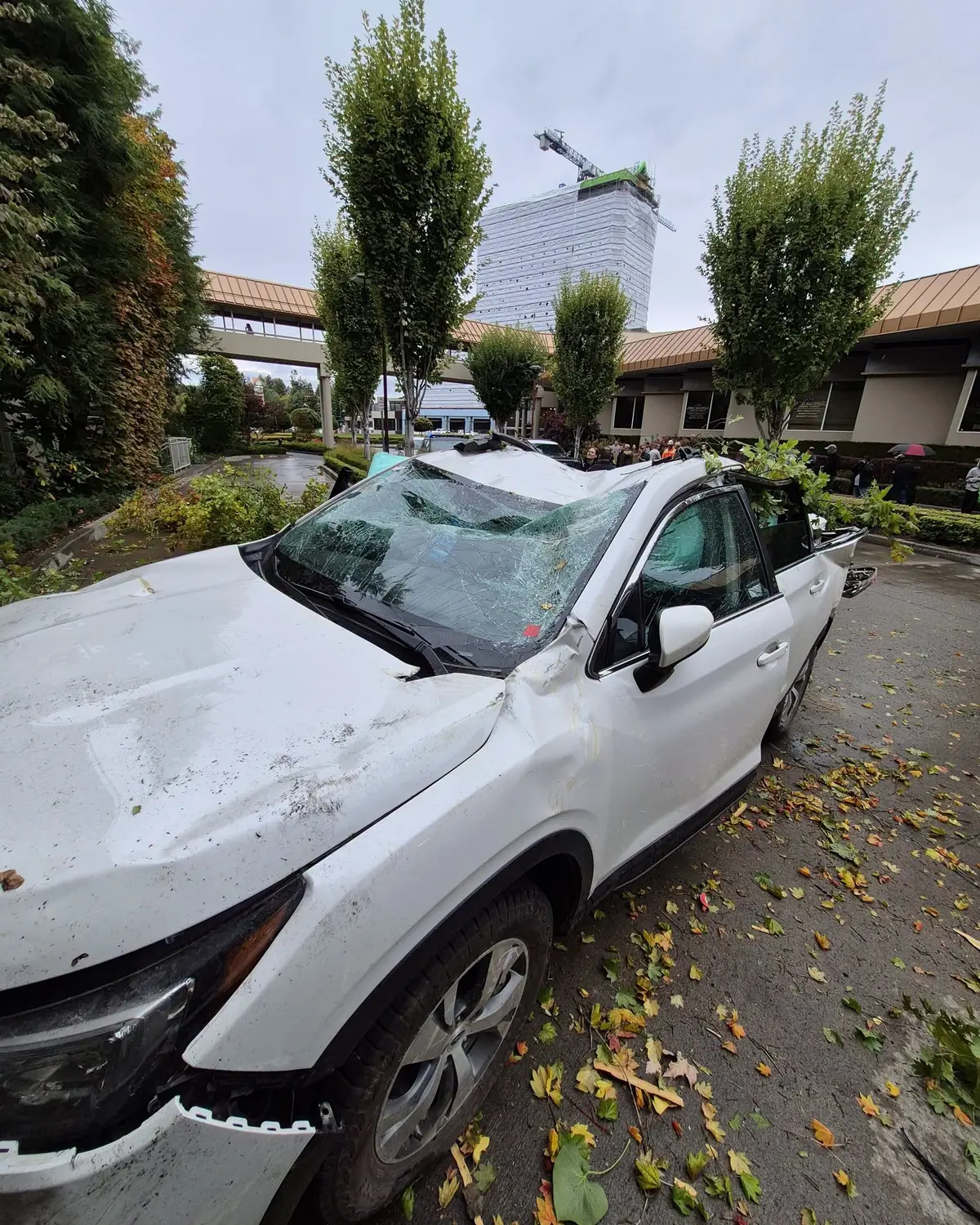 A car fell three floors from the Coeur d’Alene Resort parking garage, causing minor injuries to the two occupants of the car. (Courtesy of Coeur d'Alene Fire Department Facebook page)