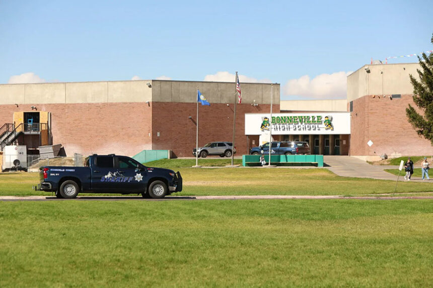 Law enforcement seen at Bonneville High School as they investigate what is believed to be a swatting hoax. | Daniel V. Ramirez, EastIdahoNews.com