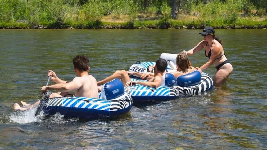 River-goers set sail in their floats at Barber Park in Boise on Monday, July 6, 2026.