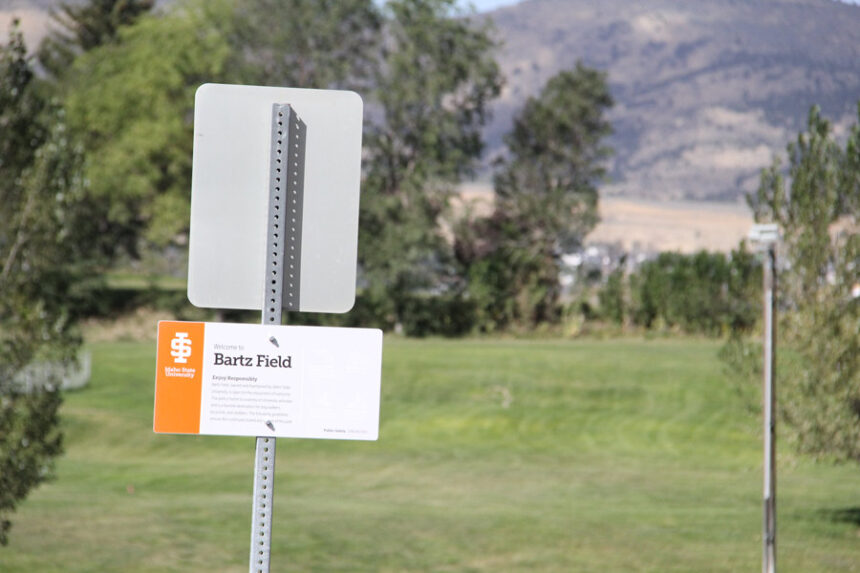 A sign on Bartz Field Drive, nearby the project area for a proposed housing complex.