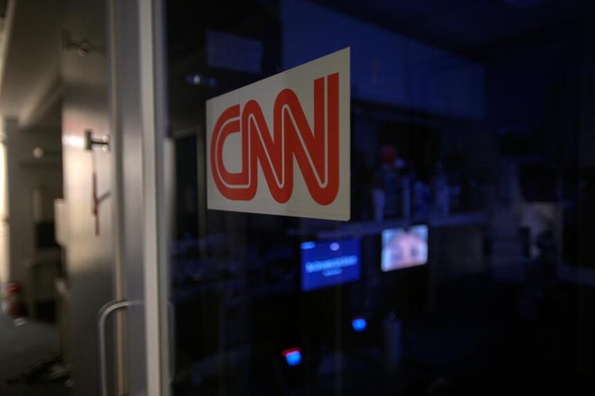 A logo on a booth for CNN is seen in the press area at the White House, Saturday, Sept. 26, 2026, in Washington. | Rod Lamkey, Jr., Associated Press