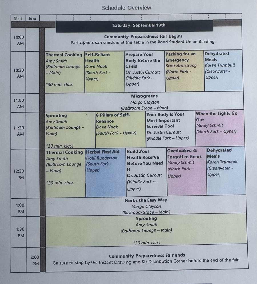 Community Preparedness Fair schedule