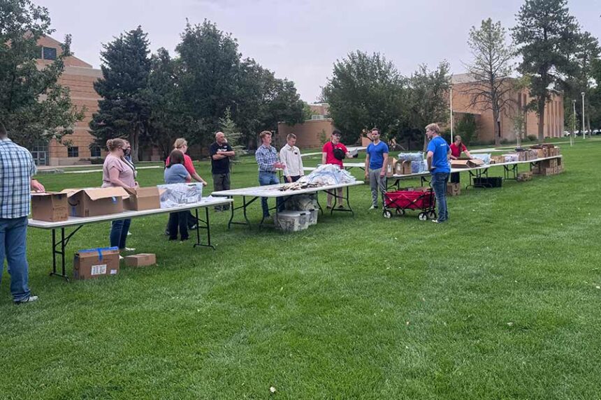 Volunteers assembling 72-hour kits