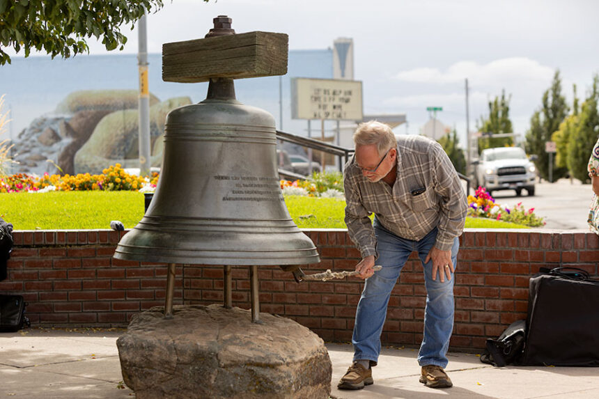 Part of the Constitution Day celebration, 13 community members representing the original colonies ringing the bell outside of the Museum of Idaho. | Daniel V. Ramirez, EastIdahoNews.com