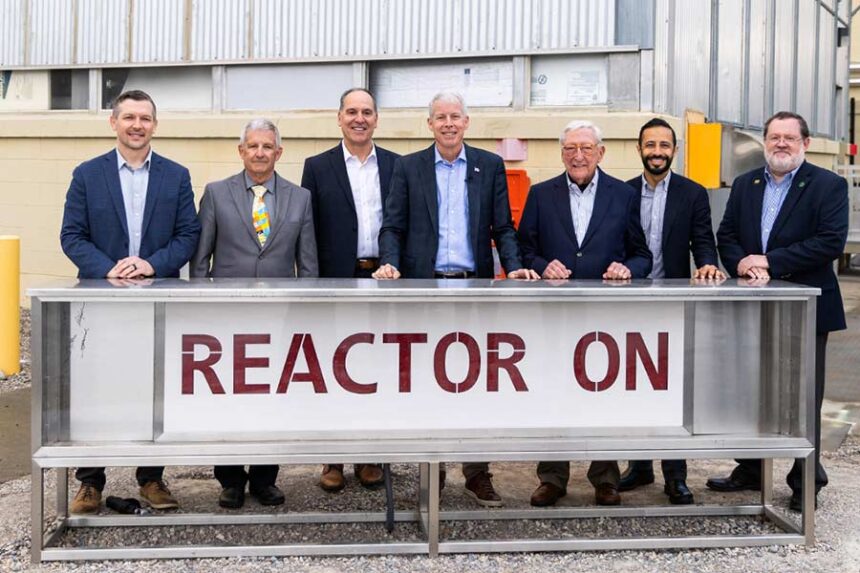 From left to right: Kyle Haustveit, DOE Under Secretary of Energy; Bob Boston, manager of DOE’s Idaho Operations Office; John Wagner, INL director; Chris Wright, energy secretary; Ted Garrish, DOE-NE assistant secretary; Rian Bahran, then deputy secretary of DOE for nuclear reactors; and Mike Goff, deputy assistant secretary of DOE’s Office of Nuclear Energy.