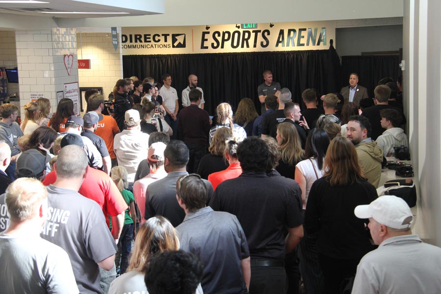 ISU President Robert Wagner delivers remarks before officially opening the Direct Communications Esports Arena.