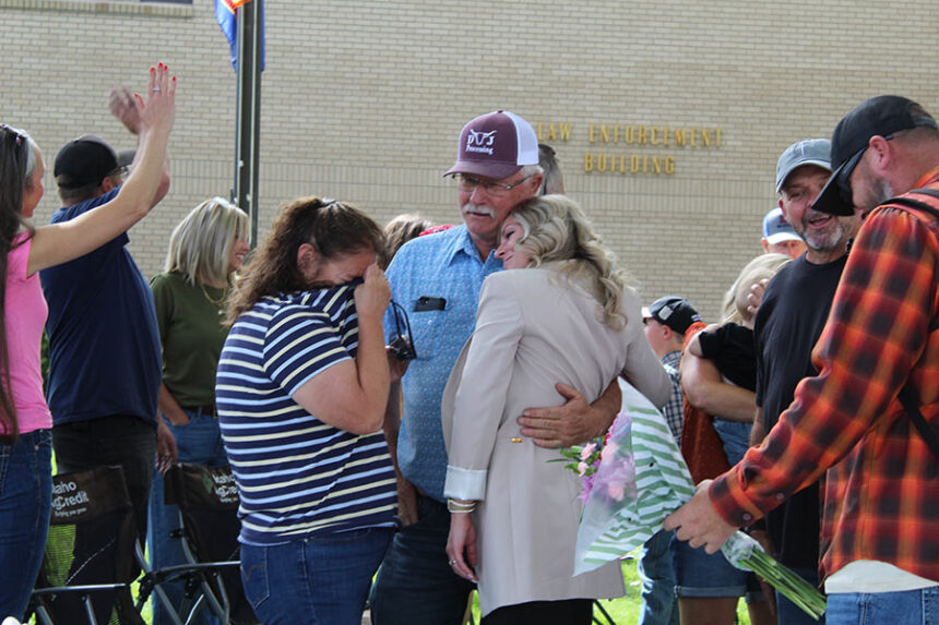 Lentz embracing loved ones after speaking about her story of surviving a kidnapping. | Kaitlyn Hart, EastIdahoNews.com