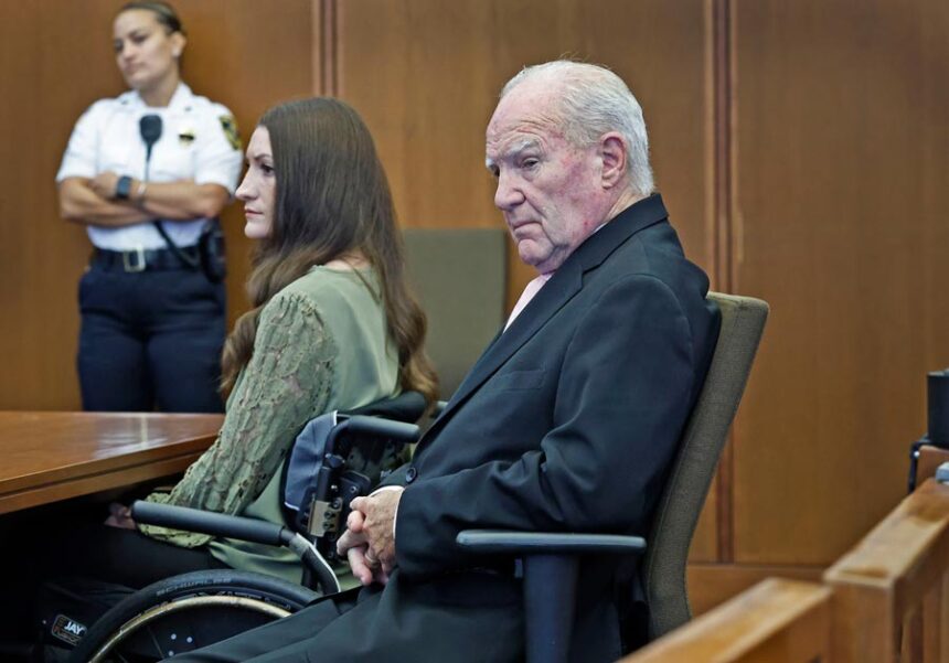 Lindsay Clancy and lawyer Kevin Reddington look at jurors as Judge William Sullivan instructs them to continue deliberations during Clancy’s murder trial on Friday, Sept. 4, 2026, in Plymouth, Mass. | Greg Derr, The Patriot Ledger via Associated Press