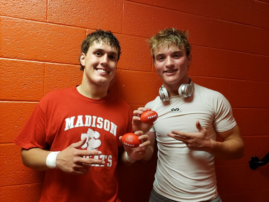 Madison linebacker Grant Gugelman and defensive back Easton Holloway earned the coveted East Idaho Sports game balls after the Bobcats earned a 21-0 win over Skyline. | Allan Steele, EastIdahoSports.com.