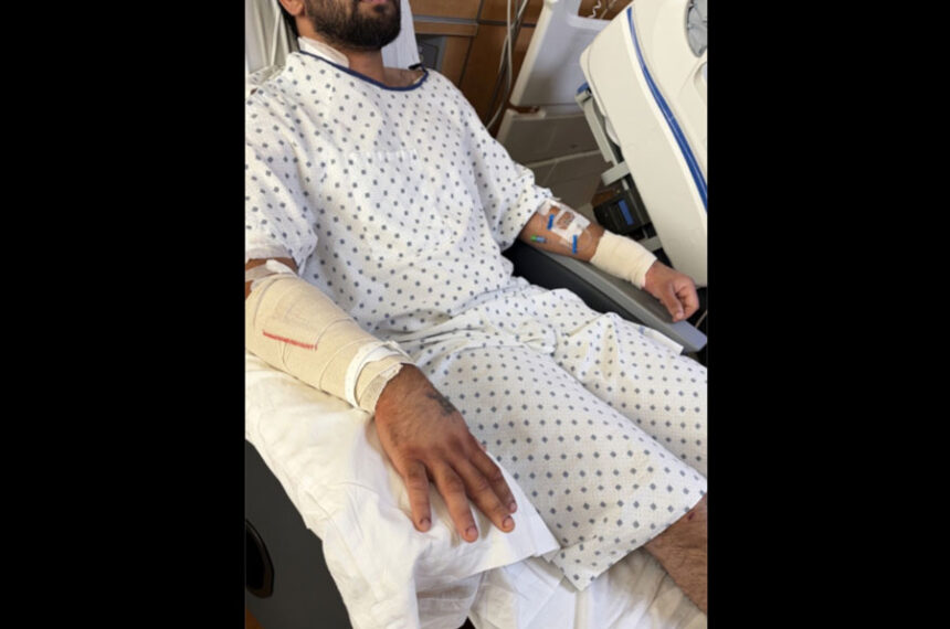 This photo provided by Jasjit Singh shows the Sikh victim of a stabbing attack at a Wyoming rest area is pictured in a Casper, Wyoming, hospital on Wednesday, Sept. 16, 2026. | Jasjit Singh, Associated Press