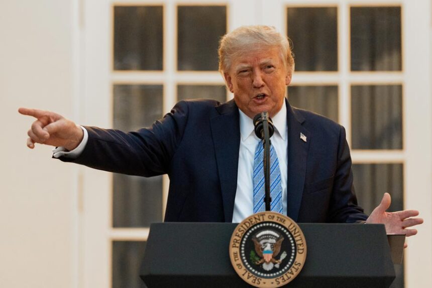 President Donald Trump speaks during a dinner in the Rose Garden of the White House, Thursday, Sept. 17, 2026, in Washington. | Alex Brandon, Associated Press