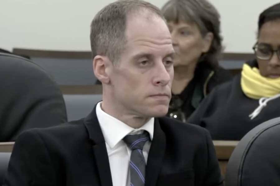 Caleb Flynn listens to testimony from his former mistress during his murder trial, Wednesday, Sept. 23, 2026, at the Miami County Court of Common Pleas in Troy, Ohio.