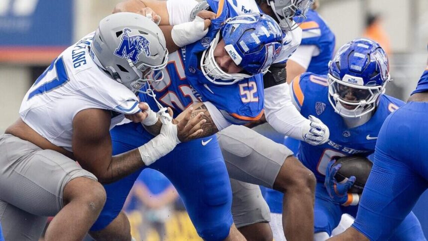 “As a group, they’re starting to set a certain standard for themselves,” offensive coordinator Nate Potter said of the BSU offensive line. | Idaho Statesman.