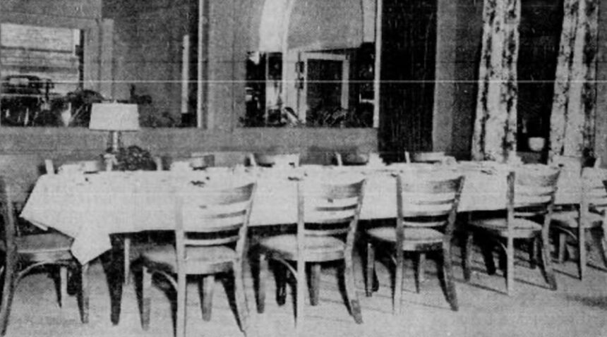 The new club room of the Bonneville Hotel provides the latest in modern dining service. The attractive furnishings are entirely new and the room itself is but a small part of an expansive building project recently announced (and) completed by hotel officials. ... The 21 rooms of the imposing new addition on the north of the handsome brick structure are now ready for use. Other ground floor additions include a new banquet room, new hallway -- which now opens to the coffee shop -- dining room and club room, newly equipped and renovated kitchen and two new locations for local shops. Caption dated Sept. 21, 1951.