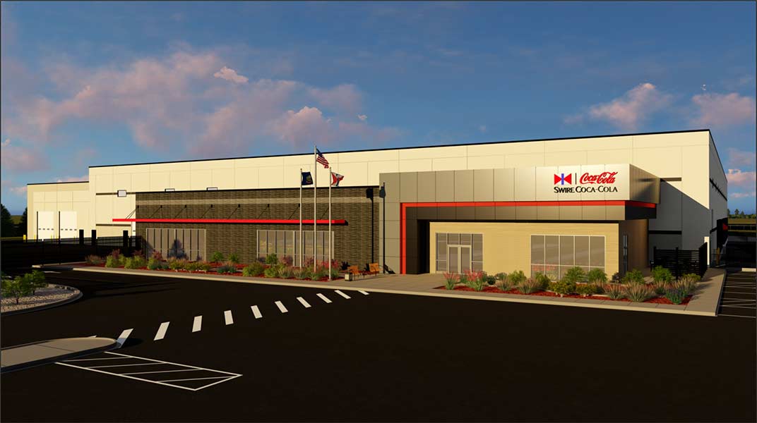 Rendering of the completed Coca-Cola distribution building, which is slated for completion in 2027. | Courtesy Ben Ferney