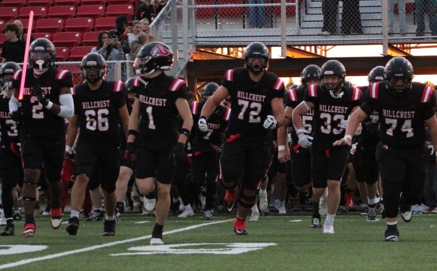 Hillcrest players run onto the field before Friday's game. | Allan Steele, EastIdahoSports.com.