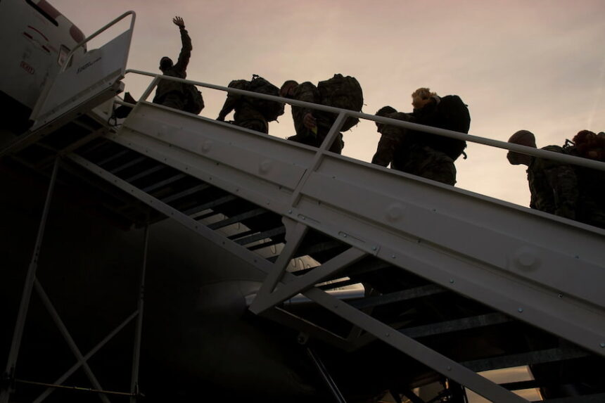 Idaho Army National Guard soldiers board