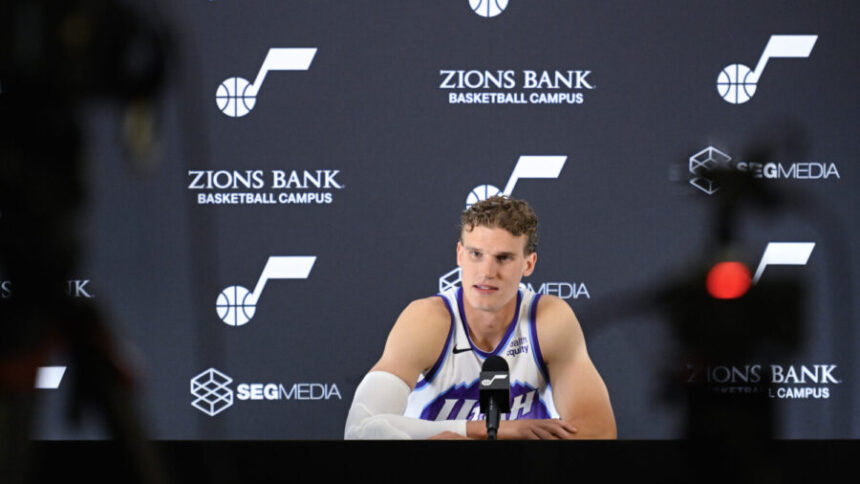 SALT LAKE CITY, UTAH - SEPTEMBER 28: Lauri Markkanen #23 of the Utah Jazz speaks during the Utah Jazz media day at Zions Bank Basketball Campus on September 28, 2026 in Salt Lake City, Utah. NOTE TO USER: User expressly acknowledges and agrees that, by downloading and or using this photograph, User is consenting to the terms and conditions of the Getty Images License Agreement. (Photo by Alex Goodlett/Getty Images)