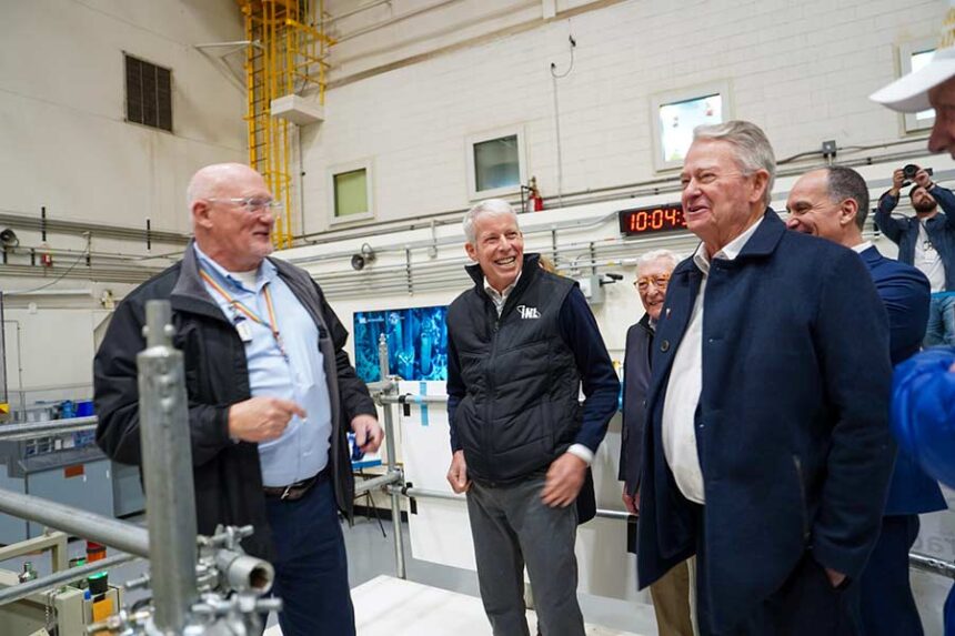 U.S. Energy Secretary Chris Wright (center) visits Idaho National Laboratory with Idaho Gov. Brad Little (right) in December 2025. (Photo courtesy of Sarah Wood/U.S. Department of Energy)