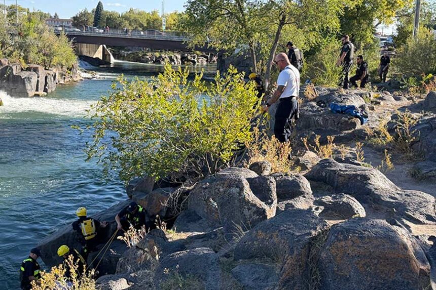 Emergency responders rescuing a man from the Snake River in Idaho Falls Monday evening. | Courtesy photo