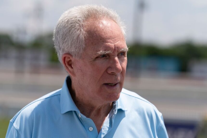 FILE - Darrell Waltrip discusses the repairs needed at Nashville Fairgrounds Speedway, June 23, 2023, in Nashville, Tenn. (AP Photo/George Walker IV, File)