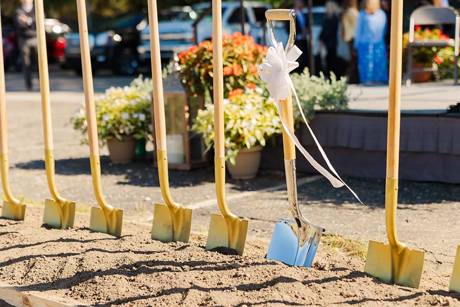 Ceremonial shovels on display ahead of the official groundbreaking ceremony for a new chapel of The Church of Jesus Christ of Latter-day Saints in Grand Blanc, Michigan, on Monday, September 28, 2026. | The Church of Jesus Christ of Latter-day Saints