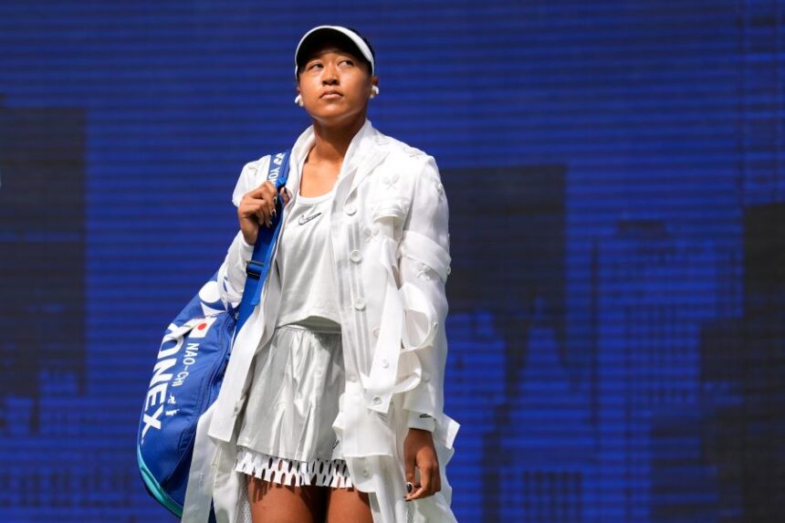 Naomi Osaka, of Japan, arrives ahead of a match against Katerina Siniakova, of the Czech Republic, during the second round of the U.S. Open tennis championships Thursday, Sept. 3, 2026, in New York. (AP Photo/Seth Wenig)