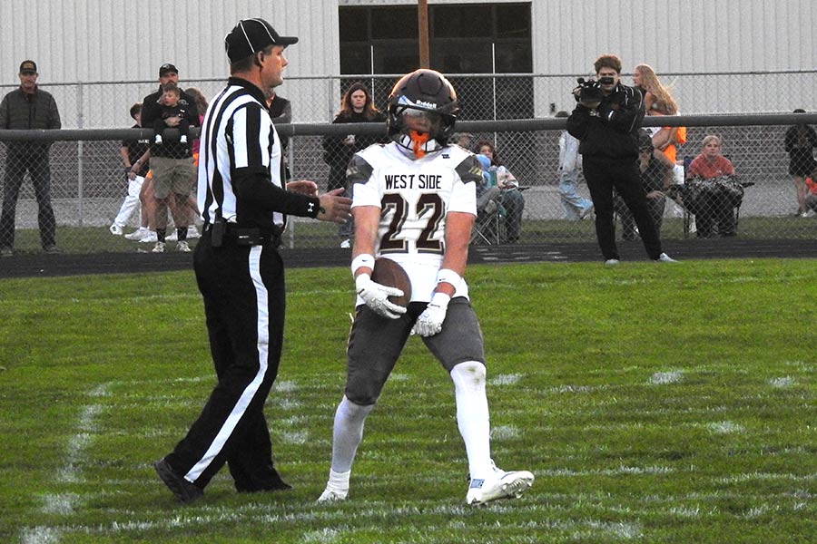 West Side Drake Sage celebrates a successful two-point try against Declo