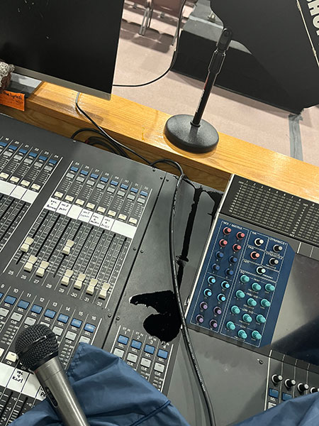 Anointing oil poured over the church's soundboard.