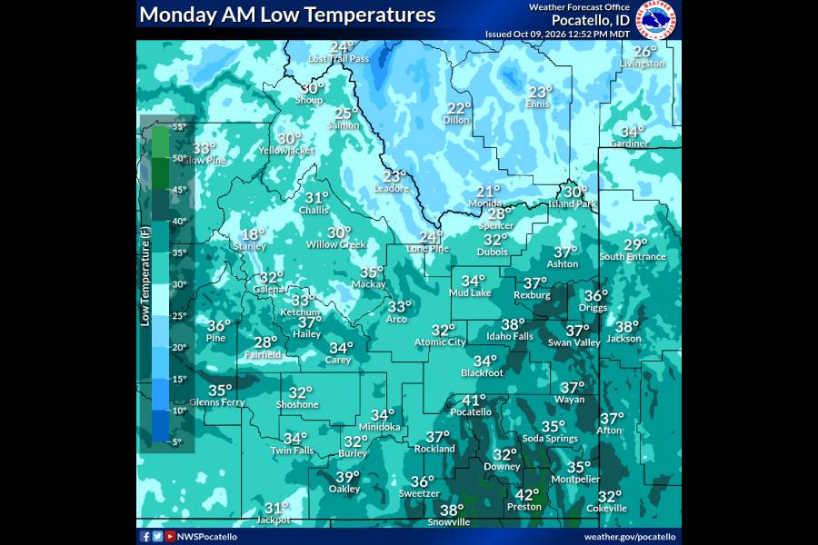 Eastern Idaho Monday morning temperatures | National Weather Service