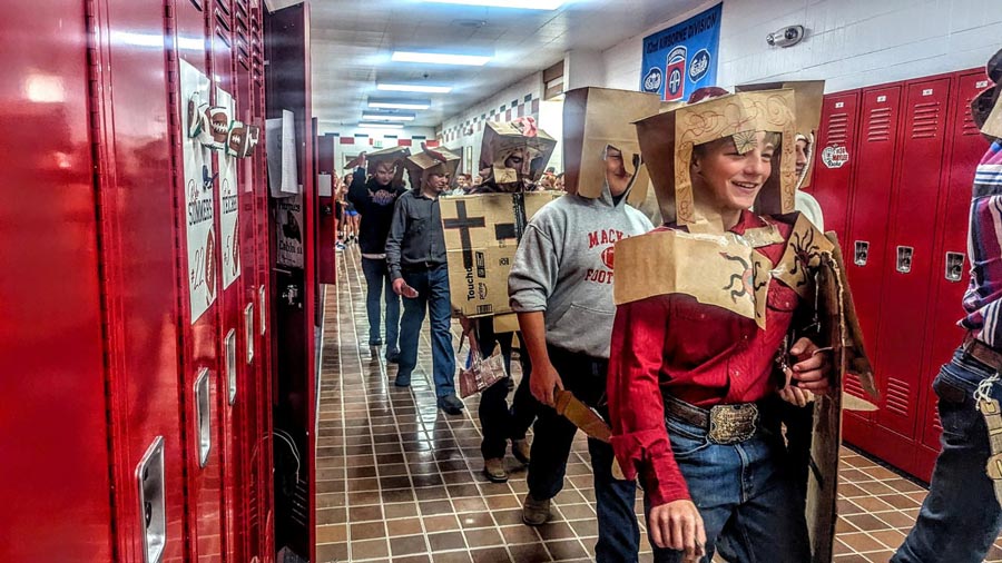 Johnson’s students in their Roman soldier costumes.