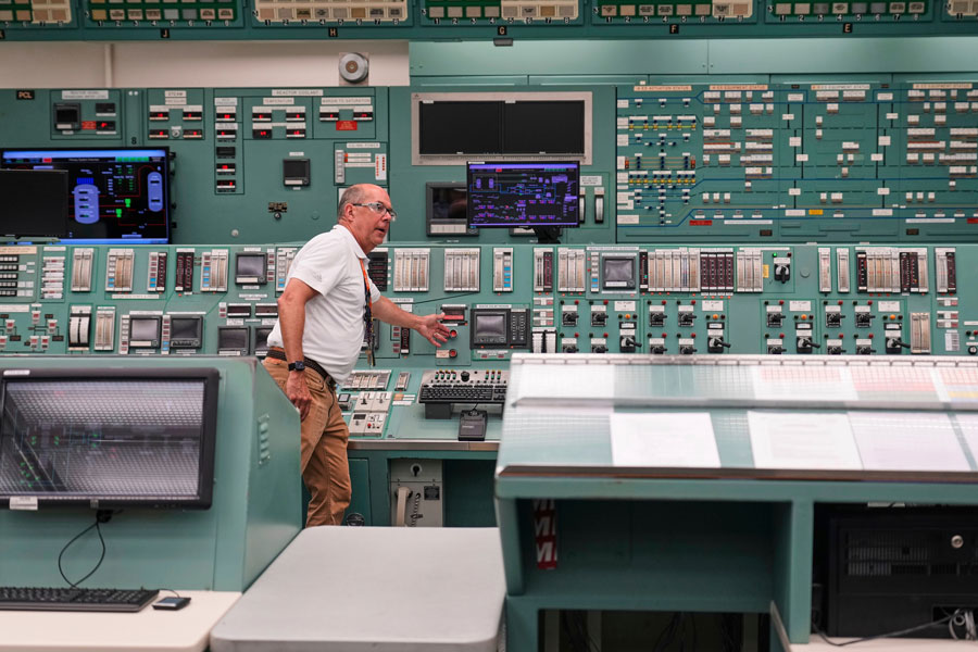 Craig Smith, the regulatory assurance manager for the Crane Clean Energy Center, gives a tour of the facility's main control room, June 25, 2025, at Constellation's nuclear power plant on Three Mile Island near Middletown, Pa. | Stephanie Scarbrough, Associated Press