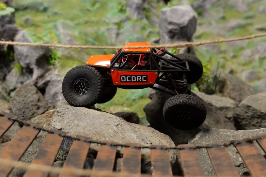 An RC car on OCDRC's indoor crawling track.